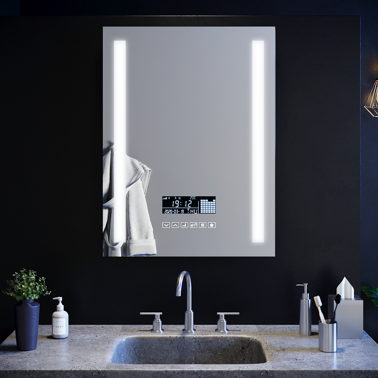 Illuminated LED Bluetooth Bathroom Mirror with Shaver Socket Demister